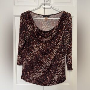 Bianca Nygard Cowl Neck Leopard Blouse - EUC. Size 12P